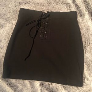 Black Lace Up Mini Skirt